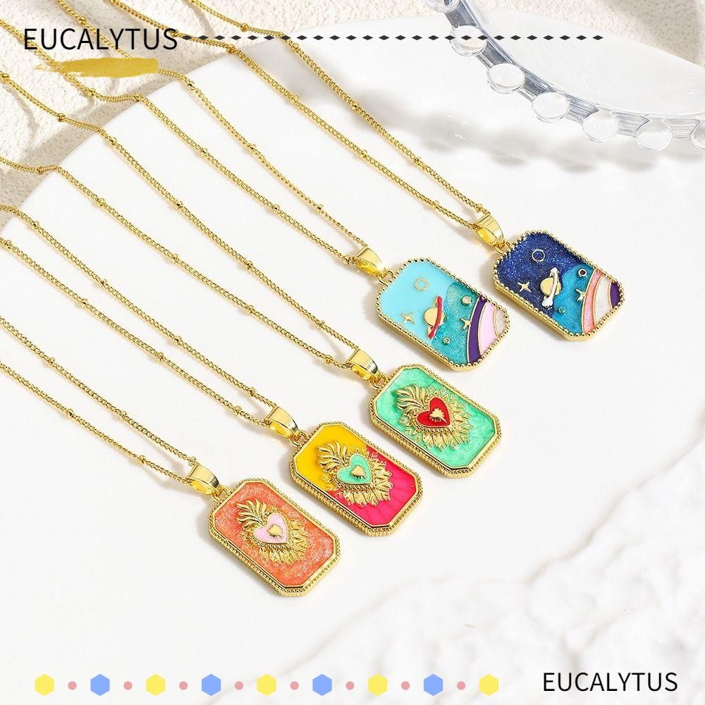 สร้อยคอยากสมัย สร้อยคอมuti-color ทรงสี่เหลี่ยมทองเหลือง กันน้ําชุบทองหัวใจ charm สร้อยคอของขวัญ