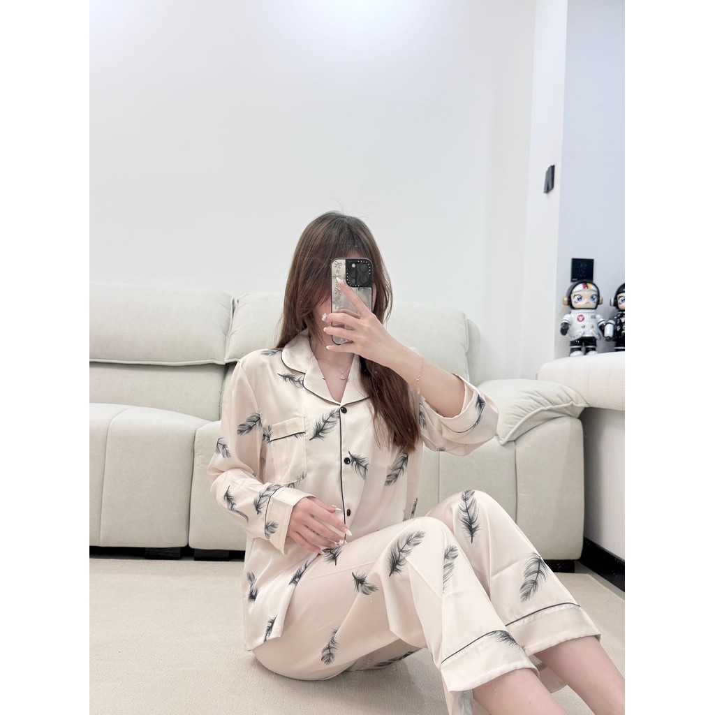 ชุดคลุมตัวสำหรับนอนลายเหมือนขนนก แขนยาว สไตล์ตกแต่งบ้าน - รูปที่ 2