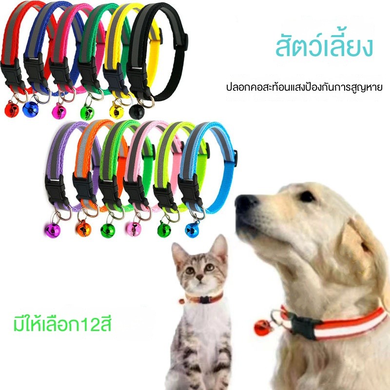 ปลอกคอสัตว์เลี้ยงสะท้อนแสง สำหรับแมวและสุนัข พร้อมกระดิ่ง ปรับขนาดได้