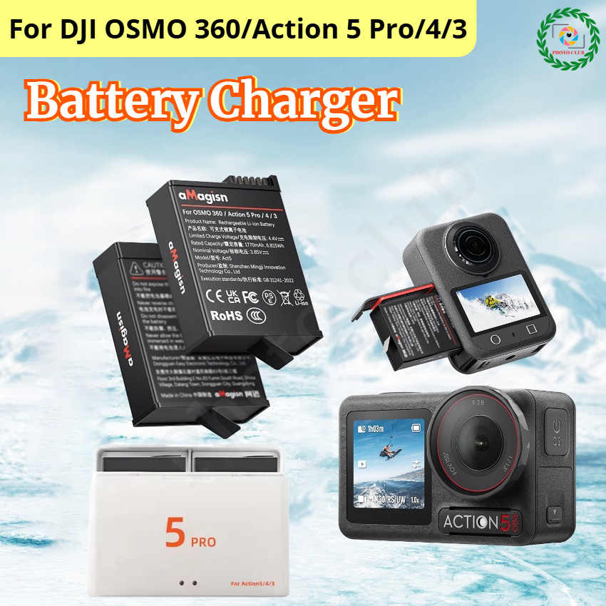 เครื่องชาร์จแบตเตอรี่สําหรับ DJI OSMO 360/Action 5 Pro/4/3 | อุปกรณ์เสริมกล้องแบตเตอรี่แบบชาร์จไฟ 17