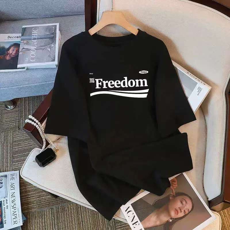UT shop เสื้อยืด oversize cotton100% ลายพิมพ์แฟชั่น 'FREEDOM' ใส่สบาย เสื้อกีฬา ไม่ต้องรีด ไม่จำกัดเ