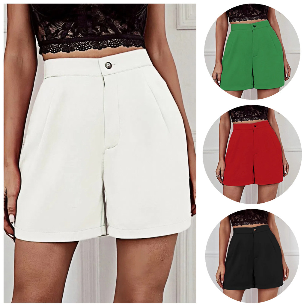 M-3XL Plus ขนาดผู้หญิงฤดูร้อนกางเกงขาสั้นผู้หญิงกว้างขาสบายสบายๆเอวสูงกางเกงห้าจุดกางเกงขาสั้นตรง VK