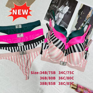 ชุดชั้นในสไตล์ใหม่ ซาตินทอง แหวนเหล็ก พร้อมเพชรตัวอักษร เหมา…