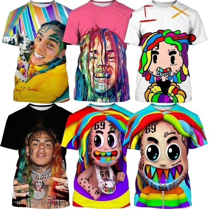 เสื้อยืดแขนสั้นสไตล์ใหม่สำหรับฤดูร้อน พิมพ์ลาย 3D แบบสวมรอบคอ ออกแบบโดย 6ix9ine