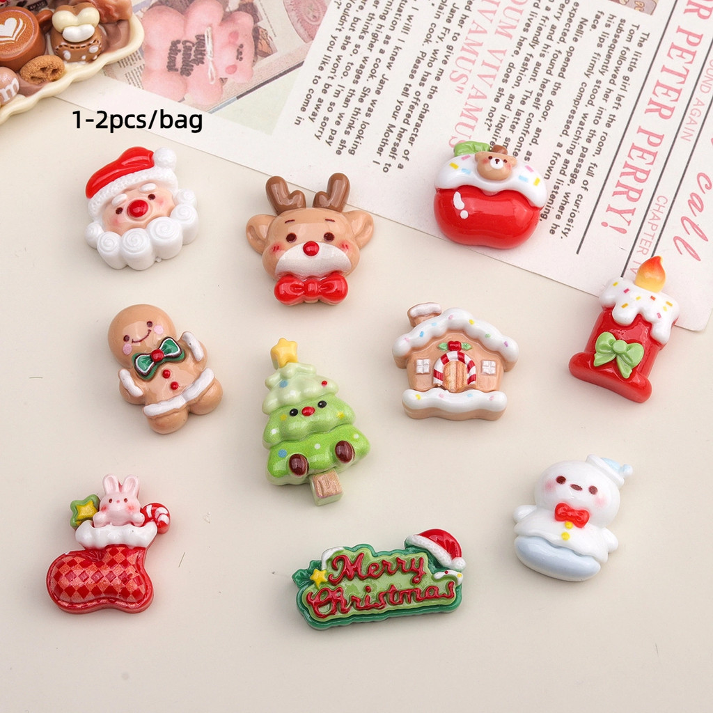 [3#][1-2pcs/bag]อุปกรณ์เสริมการ์ตูนเรซิ่น สำหรับคริสต์มาสและของตกแต่ง ใช้งานได้หลากหลาย เช่น โทรศัพท์ case และพวงกุญแจ