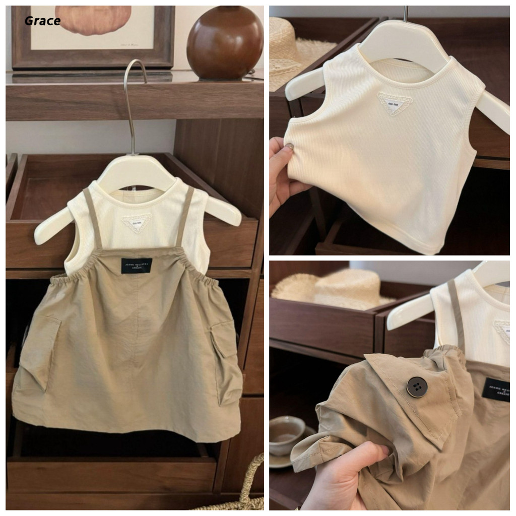 [GRL041] สูทแฟชั่นสำหรับเด็กหญิง ชุดสองชิ้น กางเกงขายาวและกระโปรงสายสะพาย