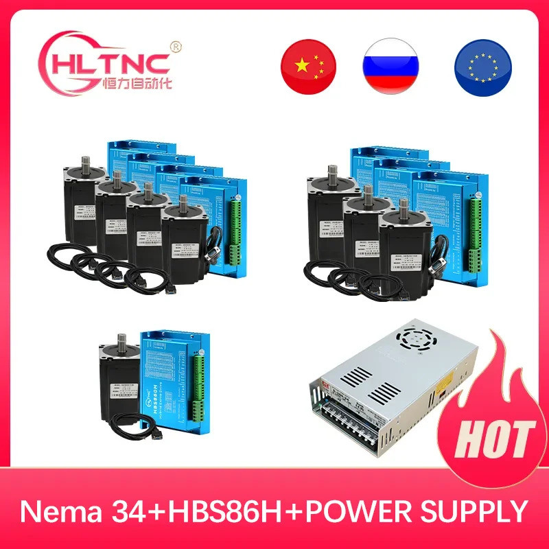 HLTNC 4 แกน Nema34 4.5N 8.5N 12N Closed Loop Stepper Motor Kit + HBS86H Encoder DC Motor Driver + 40