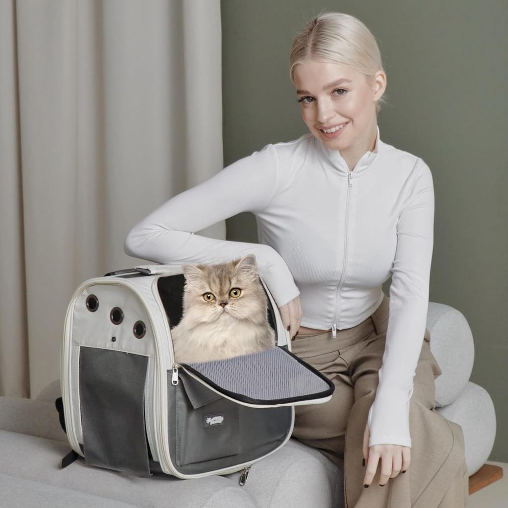 กระเป๋าเป้ใส่สัตว์เลี้ยง พับเก็บได้ ระบายอากาศได้ หน้าต่างกันสาดสองด้าน กระเป๋าสะพายแมว กระเป๋าหมา