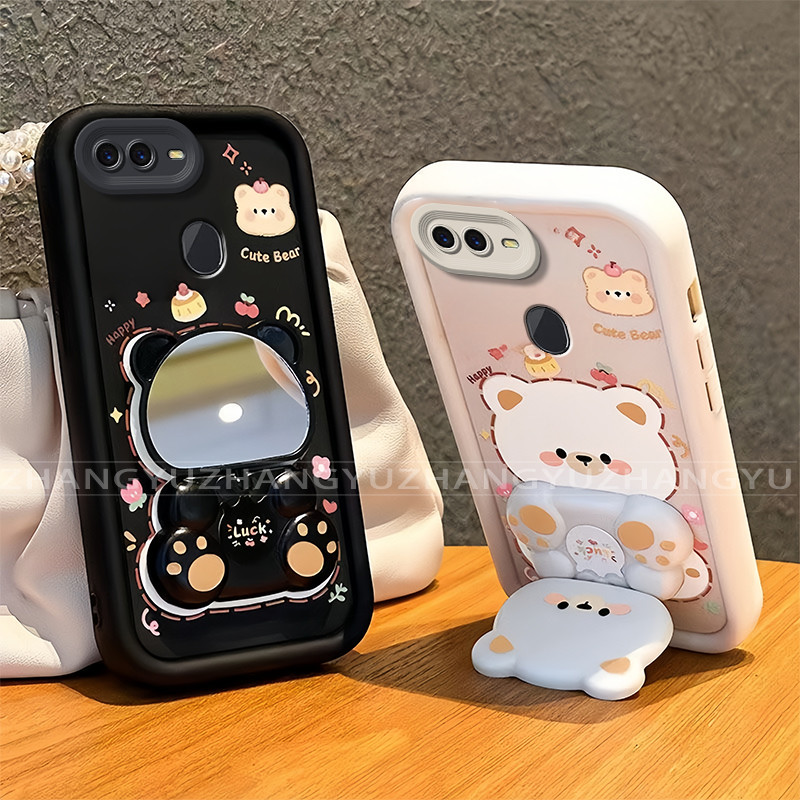 เหมาะสําหรับ OPPO A5S A3S A12E A7 A12 F9 PRO เคสโทรศัพท์ใหม่น่ารักหมีกระจกขาตั้ง lprotective พร้อมความงามปกอ่อน JT07