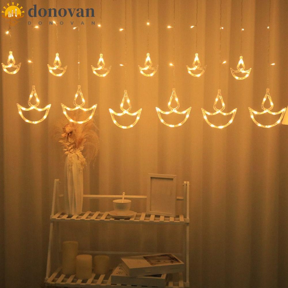 DODONVAN Diwali Light, รูปหัวใจ Happy Diwali Curtain Light, มุสลิมเทศกาล Brilliant Night USB Plug LE