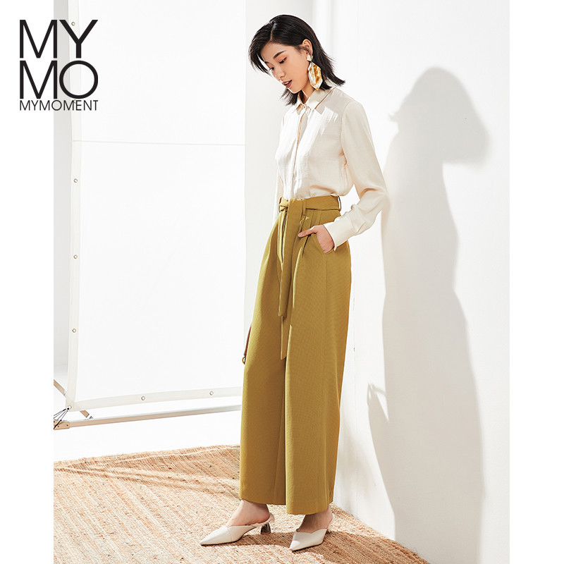 MYMO กางเกงขากว้างผู้หญิง M3K570J Lauder 2022 ฤดูใบไม้ร่วงใหม่สไตล์ลําลองหลวมLace-Upกางเกงขากว้าง