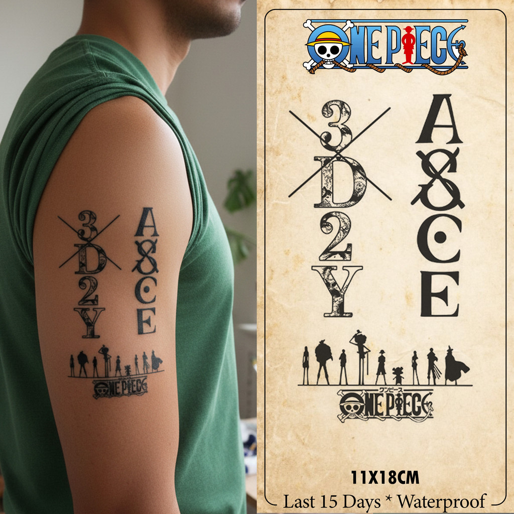 One Piece 3D2Y & ACE Anime Tattoo – สัญลักษณ์มิตรภาพของลูฟี่ – กันน้ําและติดทนนาน