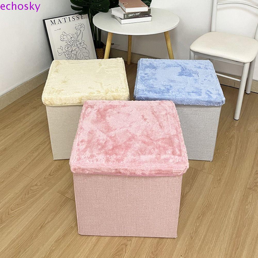 ECHOSKY Storage Ottoman, วัสดุกํามะหยี่ Multi-Functional Folding Seat Ottoman, Folding Space Saving 