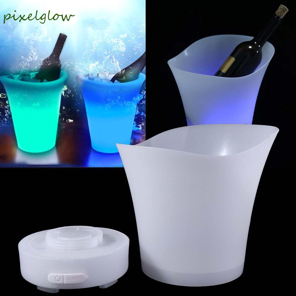 PIXELGLOW ถังน้ําแข็ง LED, 5L 7L สีสัน Radiant RGB ถังเบียร์, เครื่องดื่มคอนเทนเนอร์ Barware พร้อมลําโพงบลูทูธพลาสติกไวน์แชมเปญเบียร์ Cooler สําหรับบาร์