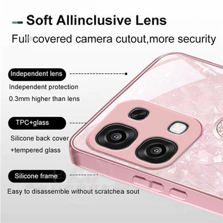 เคส OPPO A6 A5 Pro 5G ลายหมีน่ารักประกายชิมเมอร์ กันกระแทก พร้อมฝาปิดเลนส์กล้อง ป้องกันเลนส์ ขอบซิลิโคนอ่อนนุ่ม เคสมือถือหรูแบบกระจกน้ำ สำหรับสาวๆ และผู้หญิง