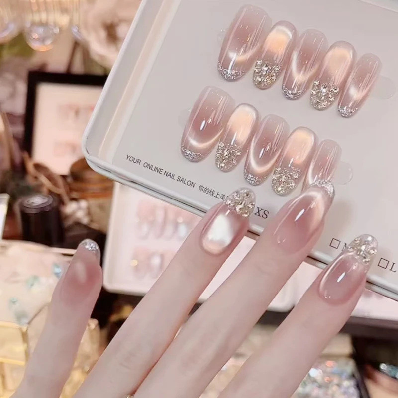 Skillfully Crafted สวมใส่เล็บทําด้วยมือ DIY Nail Art แพทช์เพ้นท์เล็บแบบถอดได้ ดวงตาแมว น่ารักสาว การออกแบบเล็บอินเทรนด์