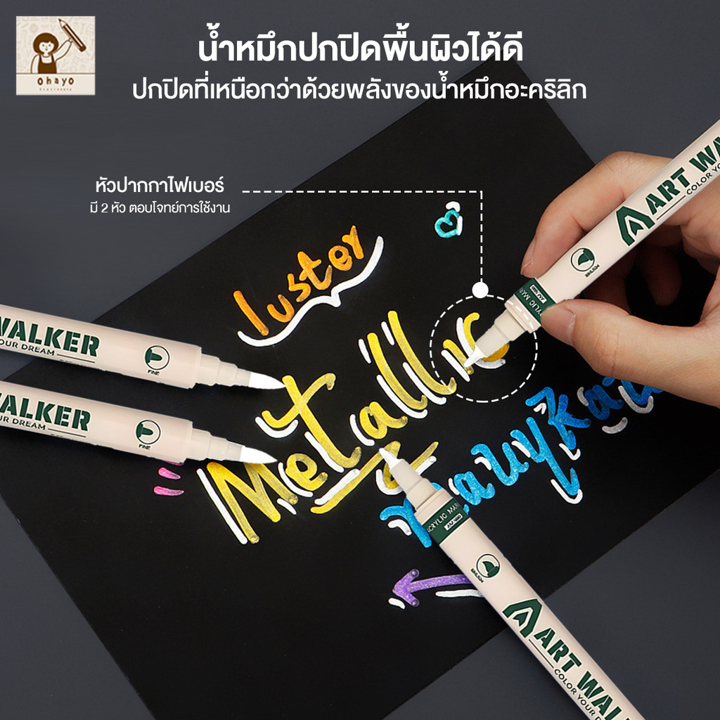 Ohayo ปากกาเพ้นท์ ปากกามาร์กเกอร์ หมึกสีขาว ปากกาเขียนรองเท้า แห้งเร็ว หัวคู่อ่อนและแข็ง วาดหิน/กระจก กันน้ำและไม่ซีดจาง