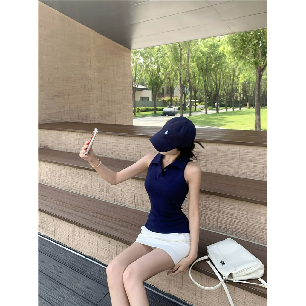 Evelynเสื้อคอปก สีพื้น เสริมฟองน่ำ ผ้าใส่สบาย แขนกุด รูปที่ 8