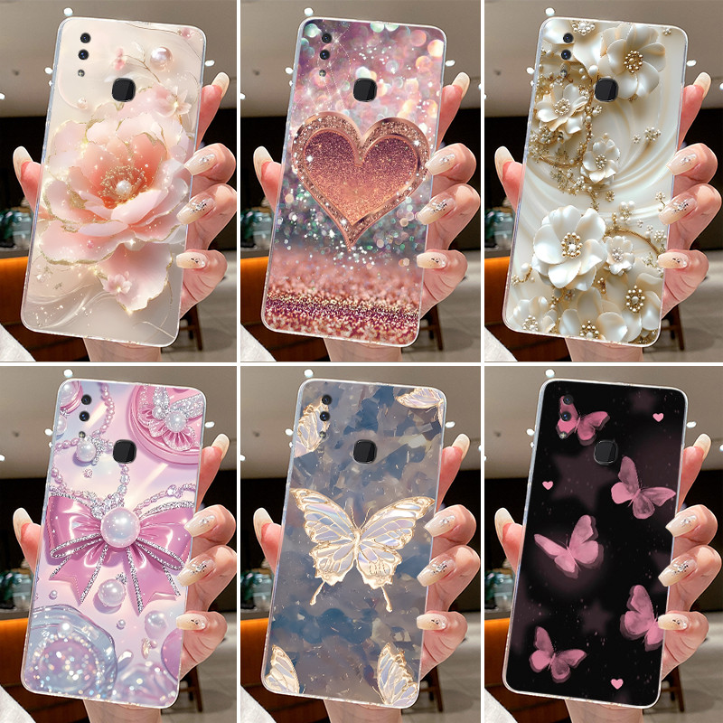 สําหรับ Vivo V11i 1806 V11 Pro 1804 1814 ดอกไม้ที่สวยงามผีเสื้อโบว์เคสโทรศัพท์ซิลิโคนอ่อนนุ่มโปร่งใส TPU Jelly Cover