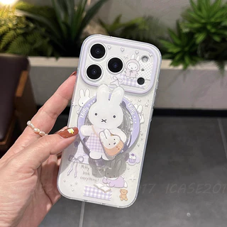 กระเป๋าเป้สะพายหลังสีม่วง Miffy กระต่ายวงเล็บแม่เหล็ก Samsung S26 S25 S24 S23 Ultra S22+S21 FE A57 A56 A15 A55 เคสโทรศัพท์กันกระแทก