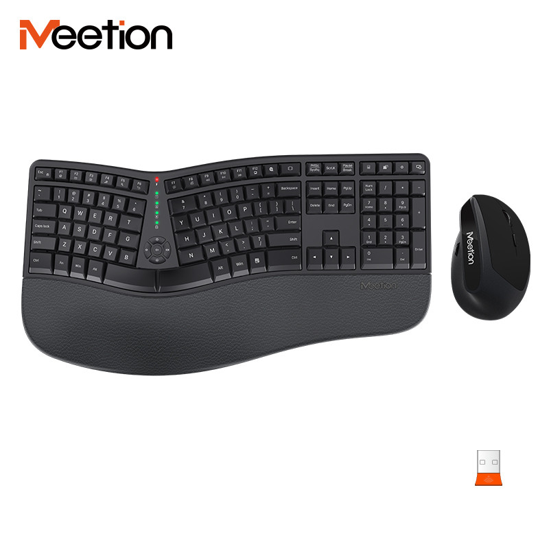 Meetion DirectorC Split Wireless Ergonomic Keyboard Mouse Combo 112 คีย์ Palm Rest 3200DPI