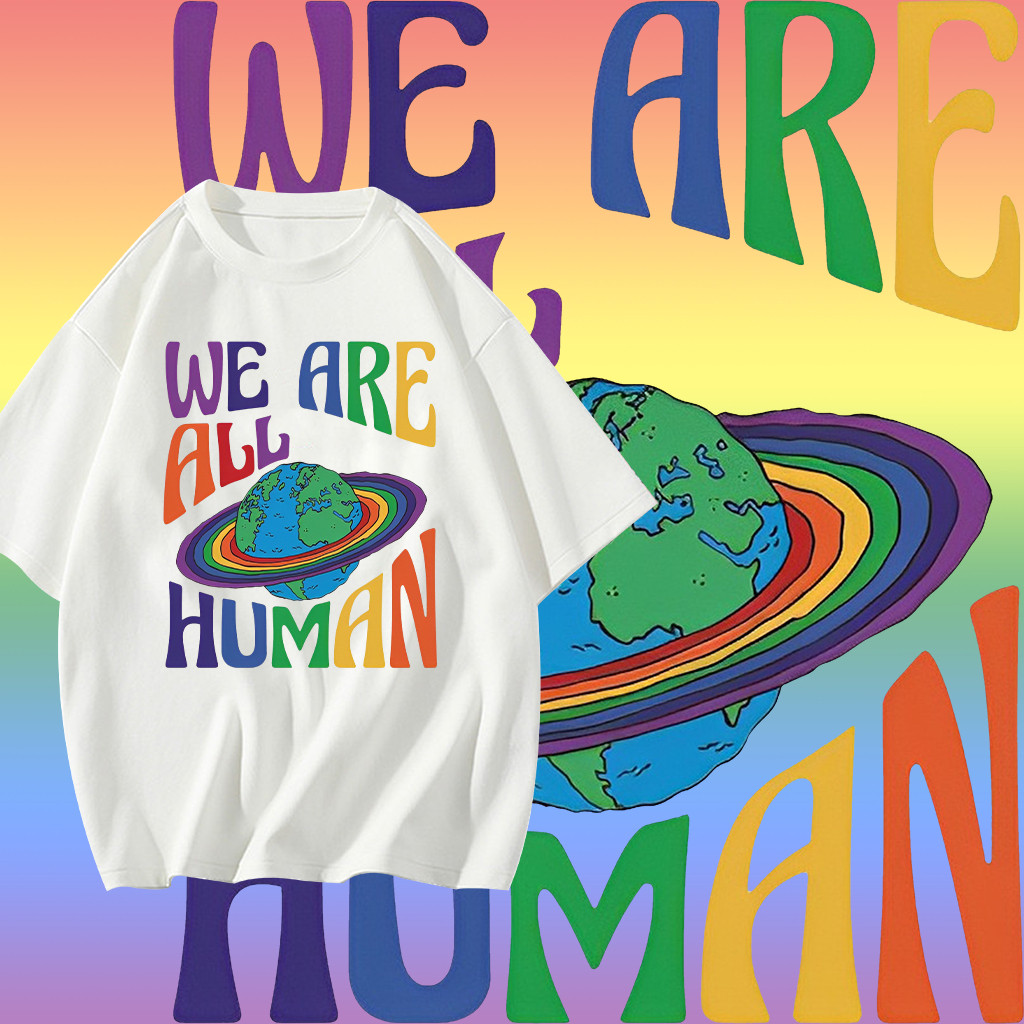 เสื้อยืด LGBTQ สีรุ้ง คอตตอน 100%! สำหรับทั้งชายและหญิง สวมใส่สบาย ไม่หด ไม่ยับ