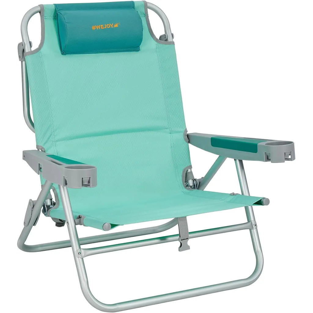 Wejoy เก้าอี้ชายหาดขนาดใหญ่พร้อมสายรัดกระเป๋าเป้สะพายหลัง, เก้าอี้ชายหาดปรับเอนได้ 5 ตัว, แบบพกพาสูง