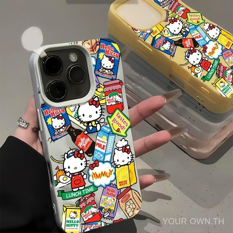 เคสโทรศัพท์ เต็มจอ สี ลายแมว KT เปลือกหินไฟ ใช้ได้กับ iPhone 11, 12, 14, 16, 13, 15, 15PRO, 14PRO, 1