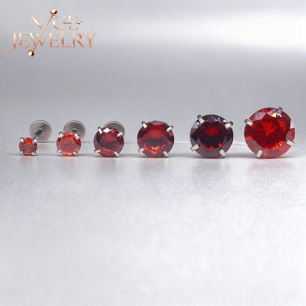 1PC 16G เหล็กผ่าตัด Labret Medusa เจาะ 8 มม.คริสตัลสีแดงกระดูกอ่อน Lobe ต่างหูแบนกลับ Tragus จมูกเจาะ