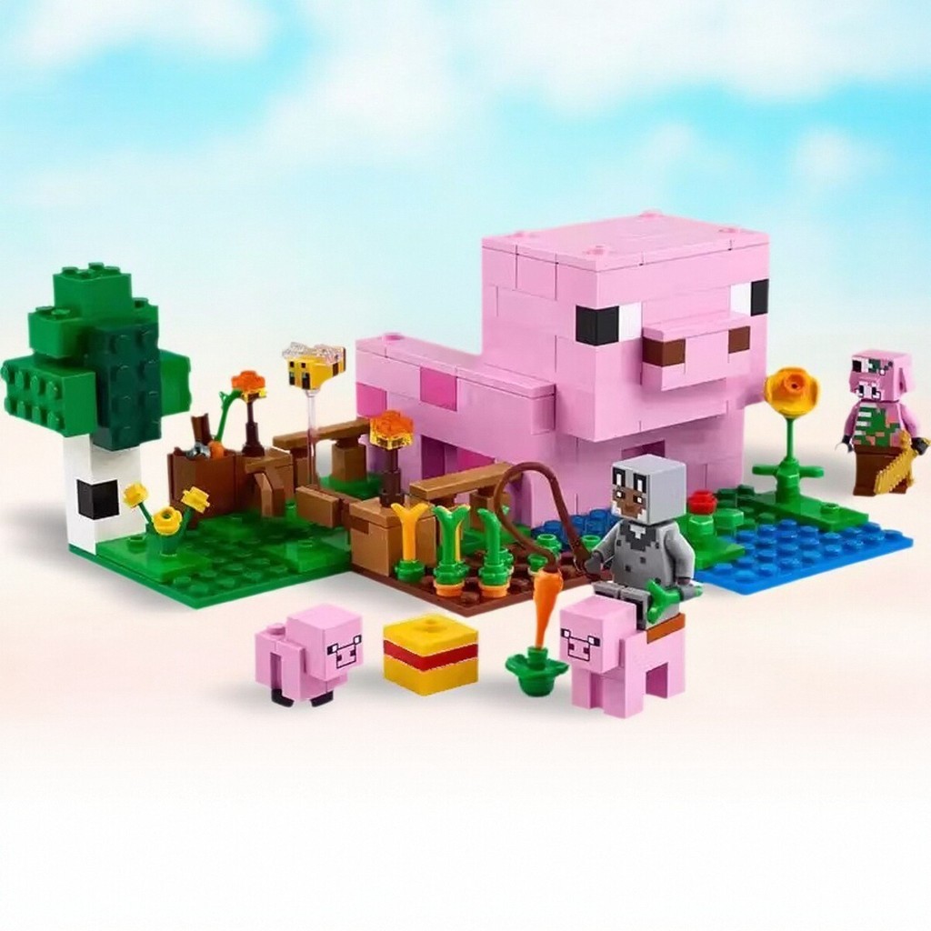 minecraft toy minecraft เหมาะสําหรับเลโก้บล็อกตัวต่อ 21268 Minecraft Pig Baby House and Garden House