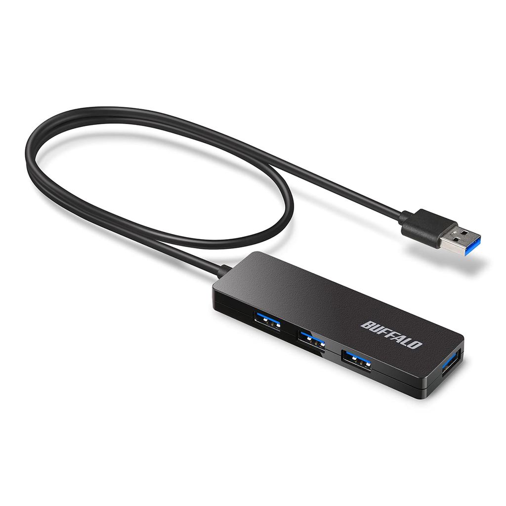 Buffalo USB Hub, Slim Design, 4-Port USB 3.0, 60cm, Bus-Powered, Lightweight, Compatible with Window