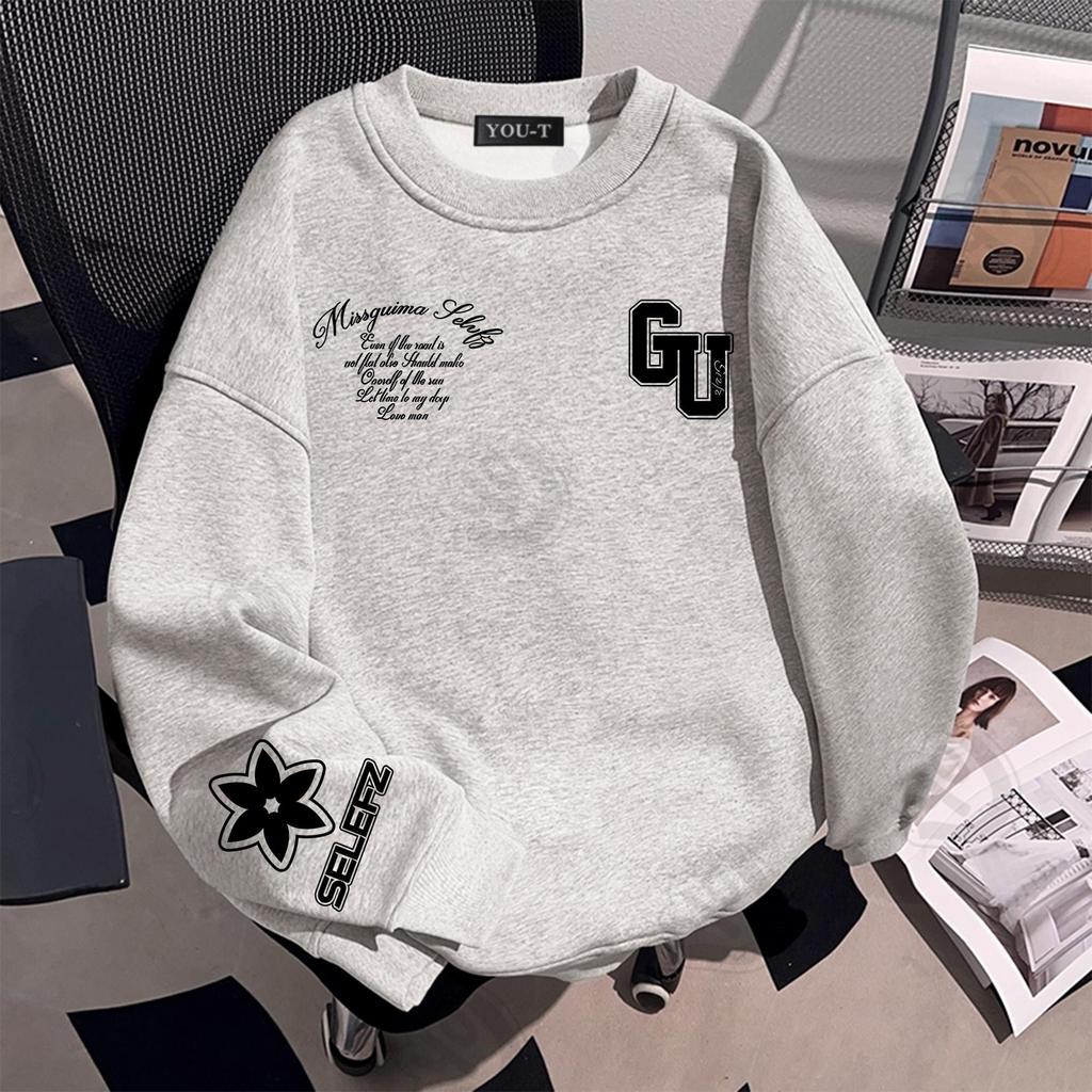 Y-T🧸เสื้อกันหนาวแขนยาว คอกลม ทรงหลวม พิมพ์ลายตัวอักษร ลาย 