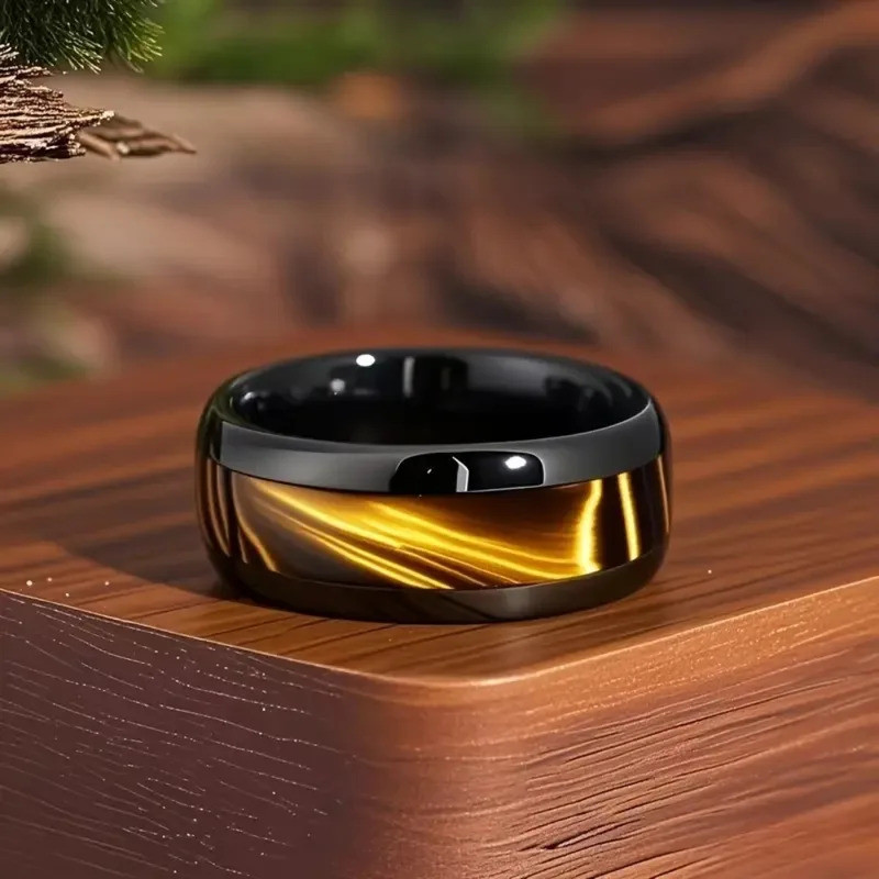 8MM Classic Black Gold Stainless Steel Rings Luxury Men's Ring Women Unique Wedding Engagement Band 