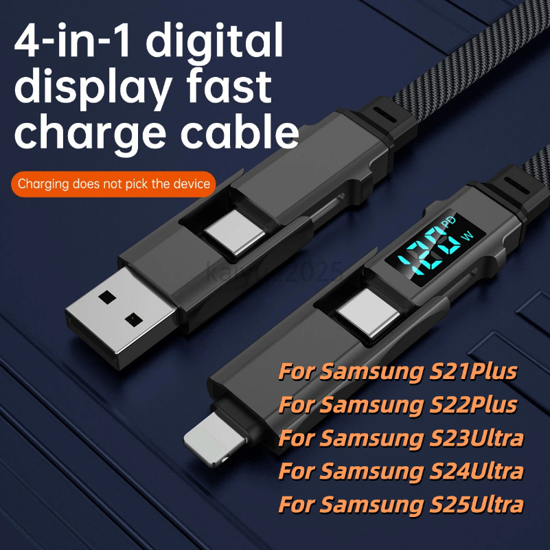KYHF สายเคเบิลข้อมูลจอแสดงผลดิจิตอลสี่ในหนึ่งเดียว 100W สายชาร์จเร็วสุดสําหรับ sumsung S21Plus S22 S