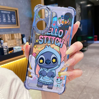 เข้ากันได้กับ OPPO A40 A3X A2 A5 Pro A60 A18 A38 A57 4G A58 5G Pooh Bear Stitch Clear Plating Case Anti Drop Cover FD