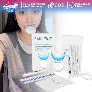 SMILEKIT Teeth Whitening Kit Alat Pemutih Gigi Permanen Memutihkan Gigi Super Cepat Alat Pemutih Gigi Dengan Lampu Led