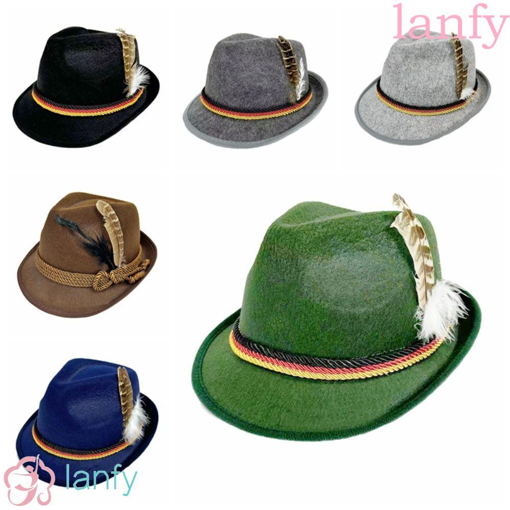 LANFY Oktoberfest หมวก, แต่งตัวปานามา Feather Decors หมวก, เหตุการณ์กลางแจ้งหมวก Fedora แจ๊สบาวาระ เครื่องแต่งกายคอสเพลย์ปาร์ตี้อุปกรณ์ประกอบฉากภาพ
