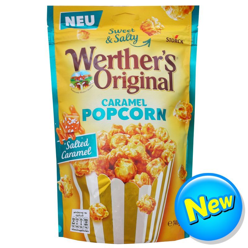เวอร์เธอร์ออริจินอลป๊อปคอร์นซอลต์เท็ดคาราเมล 140ก Werthers Original Popcorn Salted Caramel 140g [บาร์โค้ด 4014400935677]