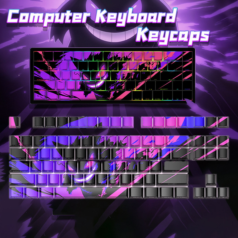 ⭐Dark Gengar Backlit PBT Keycaps 5-Side Dye Sublimation Shine-Through Legends, Full Set Custom Gaming Mechanical Keycaps Universal สําหรับหลายเค้าโครง