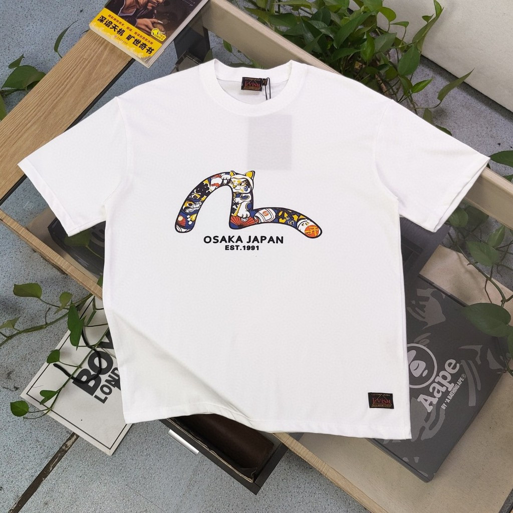 EVISU/God of Fortune 2026 ขนาดใหญ่ 6XL Star รอบคอแขนสั้นเสื้อยืดคู่สไตล์ผู้ชายเรียบง่าย Basic All-Ma