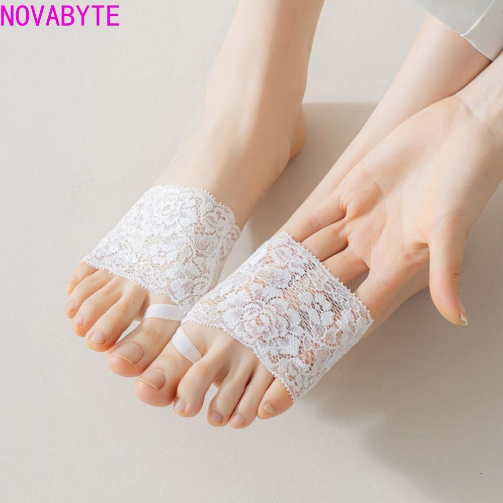 NOVABYTE ถุงเท้าแยกนิ้วเท้า Forefoot ถุงเท้าลูกไม้เรียบง่ายความยืดหยุ่นผ้าฝ้ายสีทึบ Foot Care