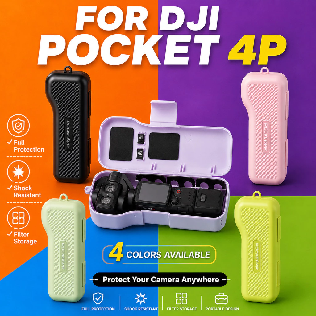 สําหรับ DJI Pocket 4P ป้องกันกันกระแทกกล่องกระเป๋าถือกรองพร้อมสายรัดข้อมือสําหรับ DJI Pocket 4 Pro