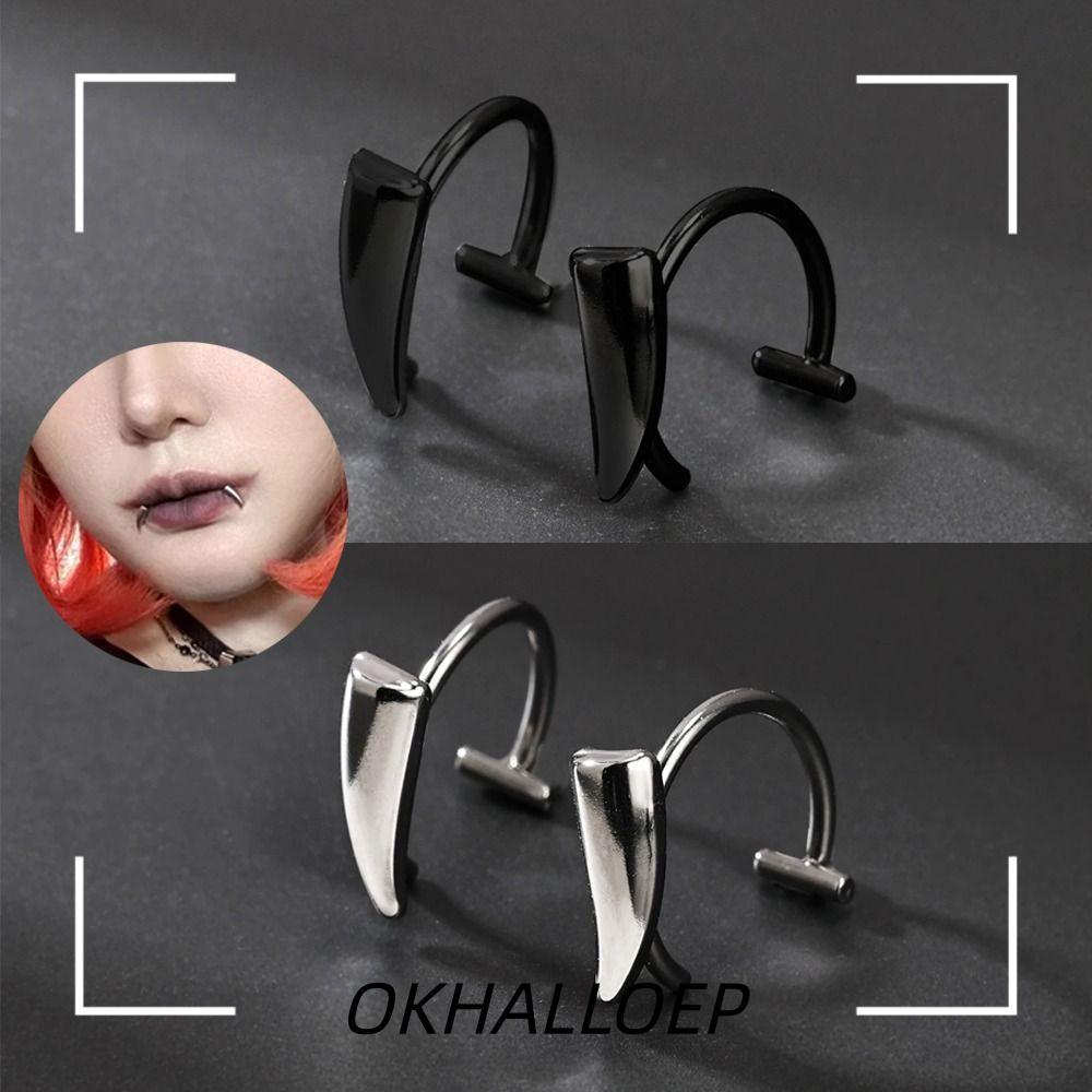 IOKHALLO แหวนปากปลอม, Punk Vampire Fang Shape Non Piercing เครื่องประดับ, อินเทรนด์ Non-Piercing Lip