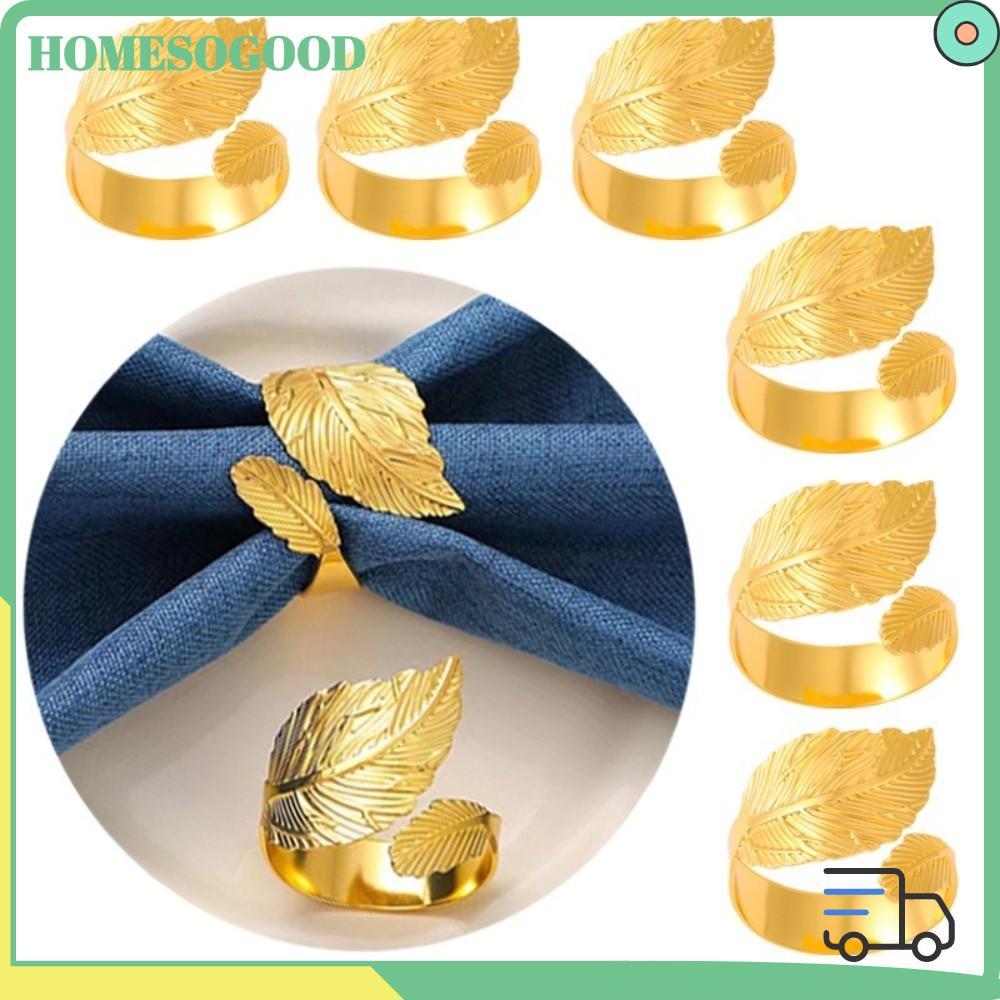 HOMESOGOOD ผ้าเช็ดปากแหวนหัวเข็มขัด,ทองใบโลหะผู้ถือผ้าเช็ดปาก,แฟชั่นคริสต์มาสวันขอบคุณพระเจ้า Dinning ตกแต่งโต๊ะสําหรับงานแต่งงานวันเกิด Party