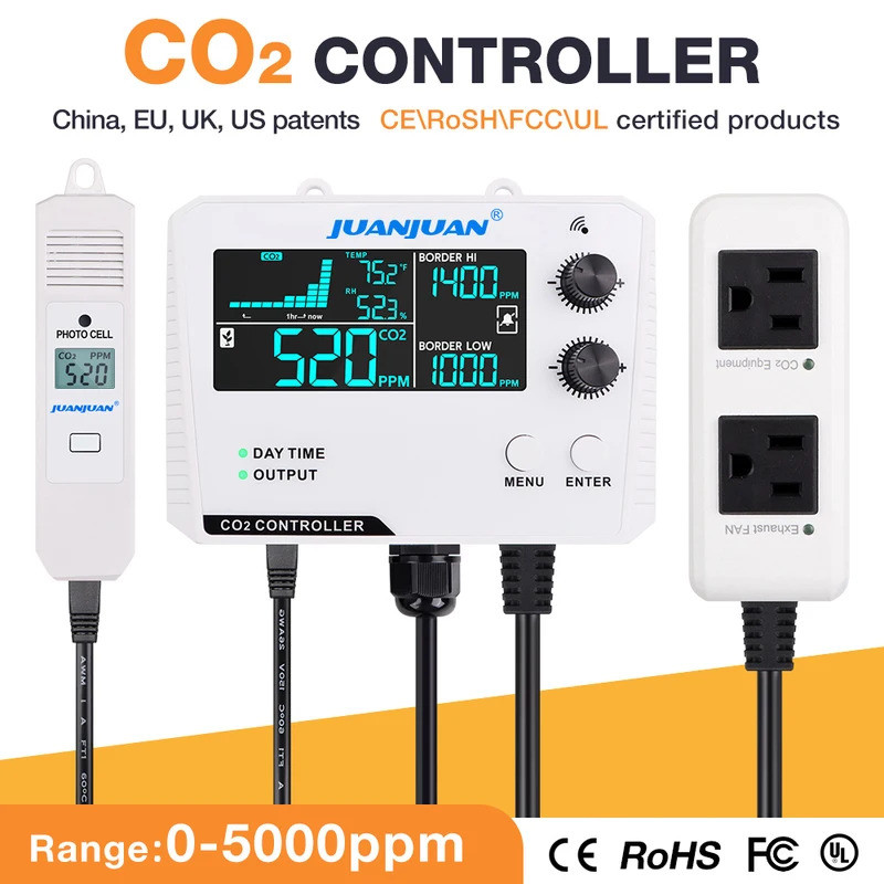 ขายร้อน CO2 Controller Air คุณภาพ Monitor CO2 ความเข้มข้นควบคุมช่วง 0 ~ 5000ppm คาร์บอนไดออกไซด์สําห