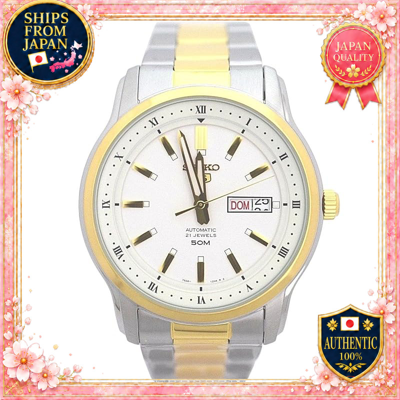 Seiko 5 SNKP14 Men's 2-Tone Stainless Steel White Dial 50m WR Automatic Watch