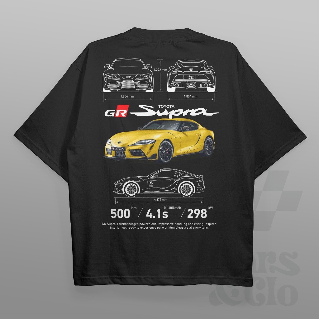 รถยนต์และโคลน - Regular Fit Black - เสื้อยืด Toyota Gr Supra Mk5 Blueprint