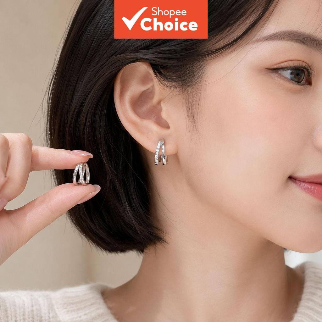 ต่างหูสตั๊ดวงกลมคู่พร้อม Rhinestones สําหรับผู้หญิง Earings