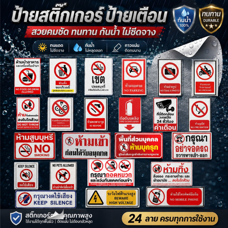 EVERÉ  สติกเกอร์ป้ายเตือนต่างๆ สติกเกอร์ PVC เกรดพรีเมี่ยม หมึกพิมพ์คุณภาพสูง  ติดทนนาน ทนแดด ทนฝน สีไม่ซีด