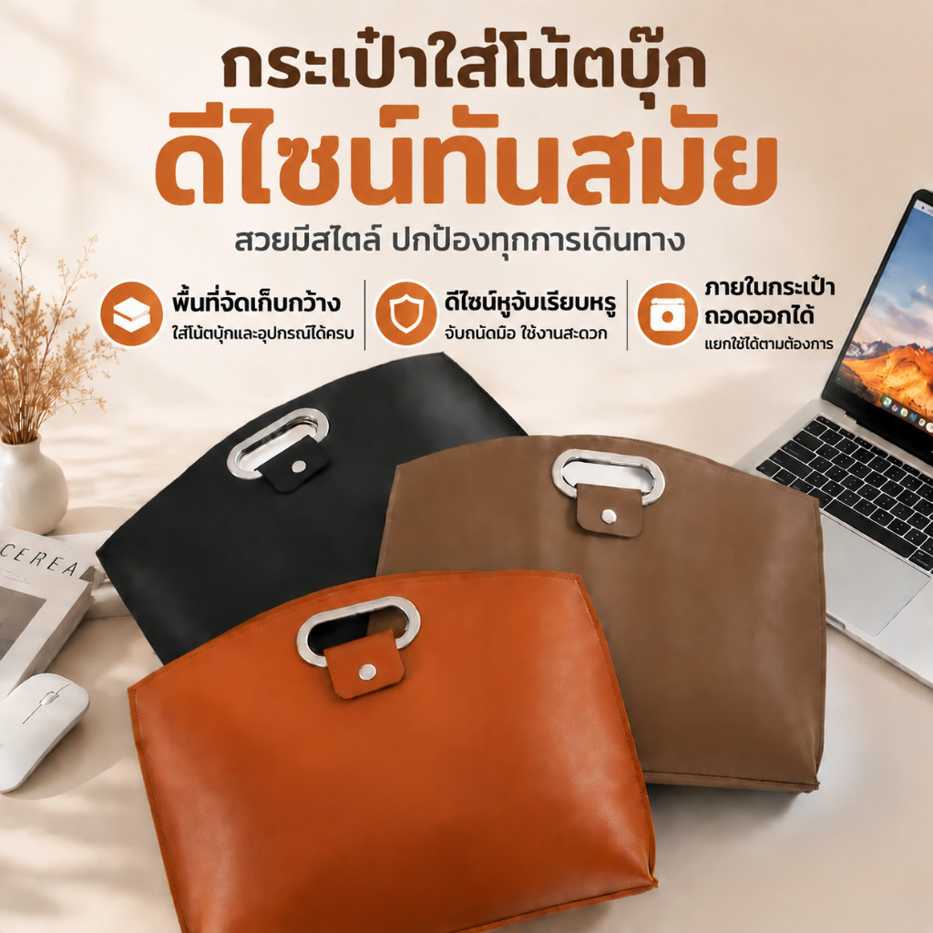 กระเป๋าโน๊ตบุ๊ค ผู้หญิง กระเป๋าคอมพิวเตอร์ กระเป๋าเอกสาร 16 นิ้ว กระเป๋าหนัง PU กระเป๋าทำงาน Laptop Bag K220